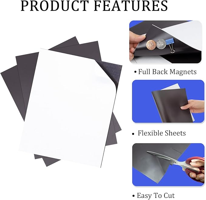 Magnetic Self Adhesive Sheets-8”x 10”,12 Pack Cuttable Picture and Photo Adhesive Magnet,Sticky Magnet Sheets for Craft Magnets,stickers