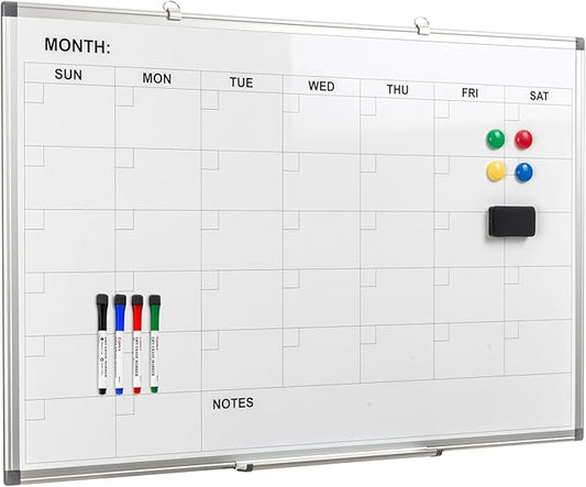 Comix Magnetic Dry Erase Calendar Whiteboard, 36 x 24 Inches Monthly Calendar Dry Erase Board for Wall, Aluminum Frame Planner White Board with Dry Erase Markers, Eraser, Magnets