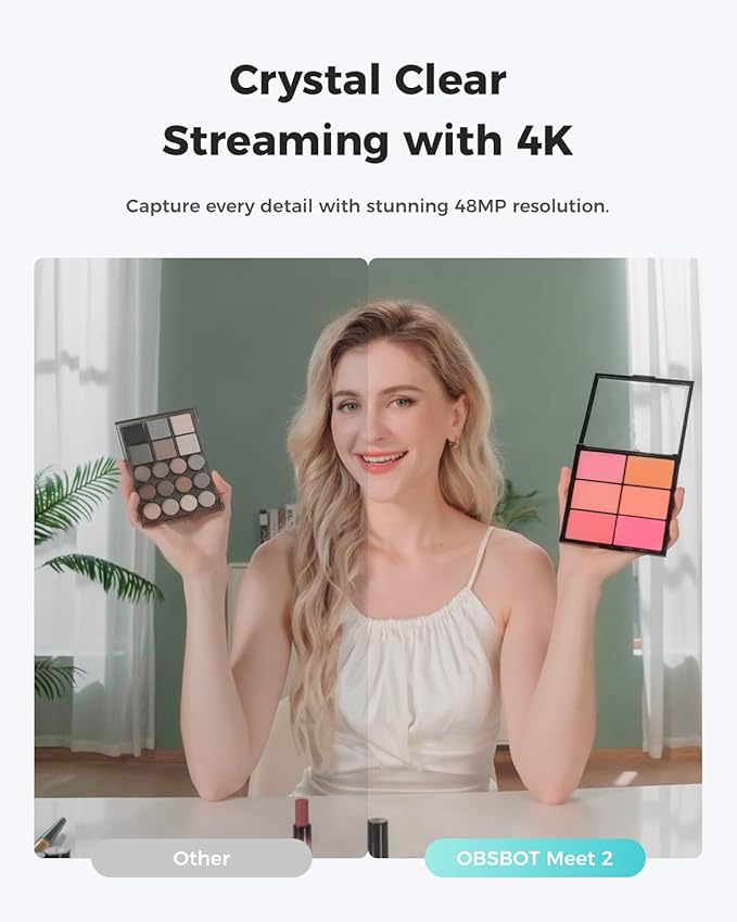 OBSBOT Meet 2-4K Webcam for PC with 1/2" Sensor, AI Framing & Autofocus, Beauty Mode, Lightweight, Gesture Control, HDR, Dual Microphone, 60 FPS, Web Cam for Streaming, Meeting, Gaming. (Cloud White)