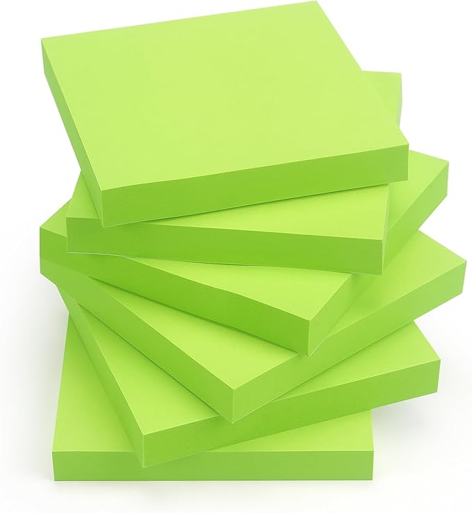 Sticky Notes 3x3 Self-Stick Notes Pads with 6 Bright Colors, Easy to Post for Office, School, Home, 6 Pads/Pack, 100 Sheets/Pad(Green)