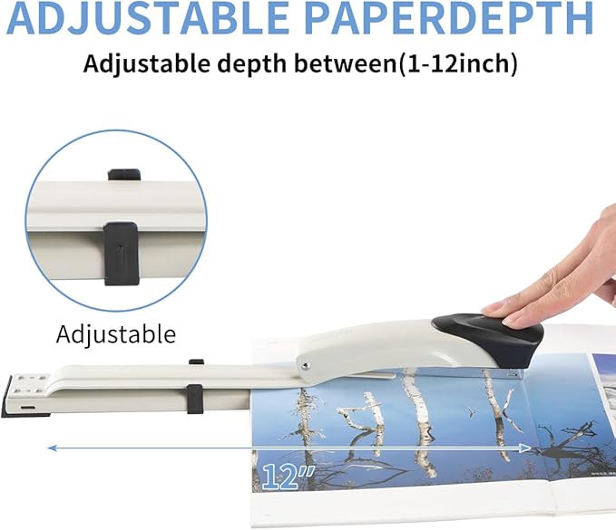 Long Reach Stapler,with 2000 Staples & Stapler Remover Full Strip，20-25 Sheet Capacity,with Built-in Ruler and Adjustable Locking Paper Guide, Gray