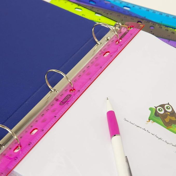 BAZIC Jeweltones Color Plastic Ruler 12" (30cm), Inches Centimeter Metric Measuring Drafting Rulers, for Students School Supplies (4/Pack), 24-Packs