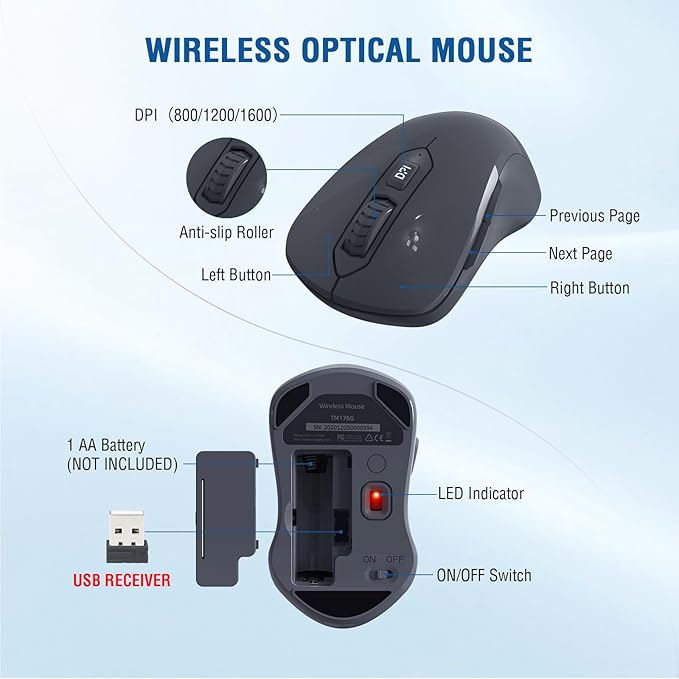 Wireless Keyboard and Mouse Combo, Full-Sized 2.4GHz Comfortable Palm Rest and Optical Wireless Mouse for Windows, Mac OS PC/Desktops/Computer/Laptops(Navy Blue)