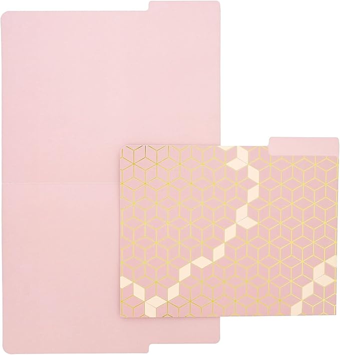 Paper Junkie Decorative File Folders - 11.5 x 9.5 in, Pink Pack of 12 - Cute Geometric Accents & Gold Foil 1/3 Tab - Pretty Colored folders for Office Supplies & School