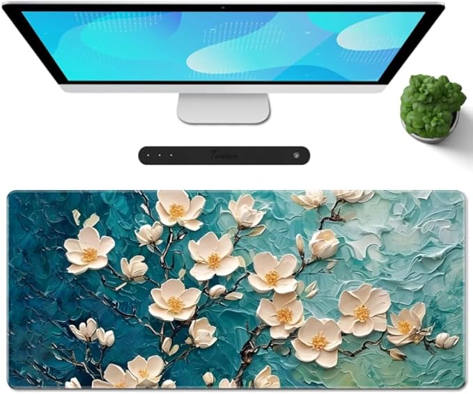 Galdas Gaming Mouse Pad XXL XL Large Long Extended Big Mousepad Non-Slip Rubber Keyboard Desk Pad with Stitched Edges for Laptop Home Office (31.5x11.8x0.08 Inch) … (Painting Flowers)