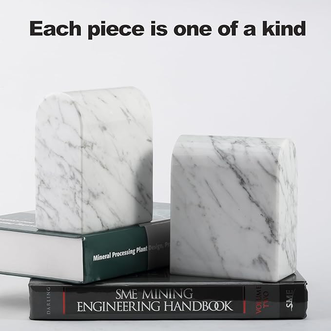 Koville Natural Italian Marble Bookends for Shelves, Book Ends for Heavy Books, 13LBS Ultra Heavy Duty Book Holders, Triumphal Arch Bookends Office Bookshelf Decor for CDs/Video Games(Bianco Carrara)