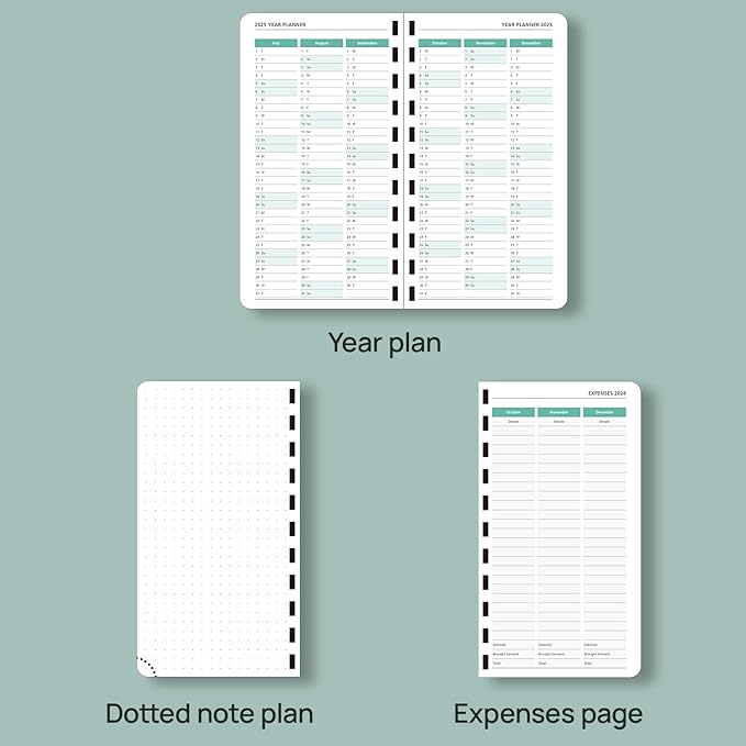 POPRUN Pocket Planner 2025-2026 (Slim Size 3.5'' x 6.5'') Academic Purse Calendar (July 2025 - June 2026) with Hourly Time Slots, 100GSM Thick Paper, Spiral Soft Cover - Pacific Green