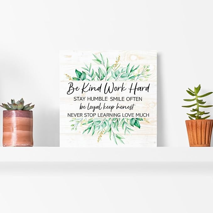 Be Kind Sign Humble and Kind Decorative Signs & Plaques, Motivational Quote Wooden Block Sign for Home Office Tabletop Shelf Decor 5" x 5",Positive Quotes Desk Decor Accessories for Women