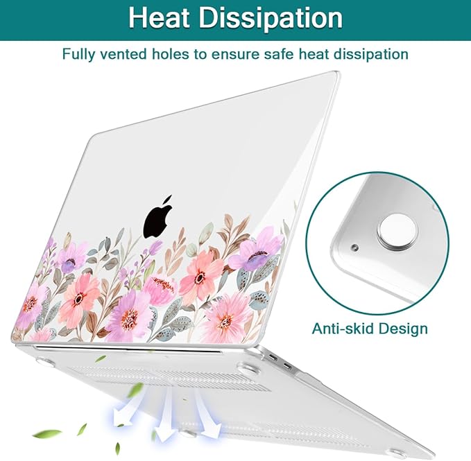 Teryeefi Design Case for MacBook Pro 13 inch M2 M1 A2338 A2251 A2289 A2159 A1989 A1706 (2016-2022,2024 Released), Shockproof Hard Shell for 13 inch MacBook Pro - Pink Flower Garden-A