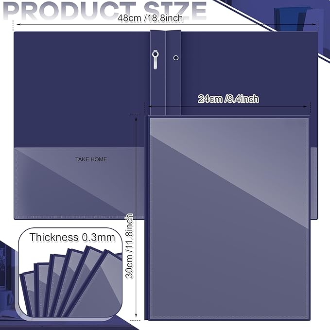 Henoyso 24 Pcs Plastic Folders with Clear Front Pocket and 3 Prong Take Home Plastic 2 Pocket Folder Back to School for Students Parent Teacher Communication for School Office (Navy Blue)