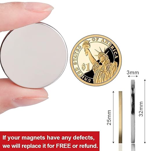 LOVIMAG Strong Magnets, Super Strong Round Magnets, 16Pack Magnet for Fridge, Magnet with Adhesive Backing for Office, Science,Whiteboard, DIY-1.26 inch x 1/8 inch (8 Black, 8 Silver)