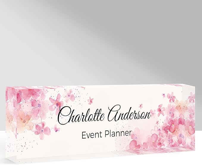 Custom Name Plate for Desk, Personalized Acrylic Office Name Sign with Name & Title, Elegant Desk Decor for Women Men, Employee Appreciation Gift (Sakura-1)