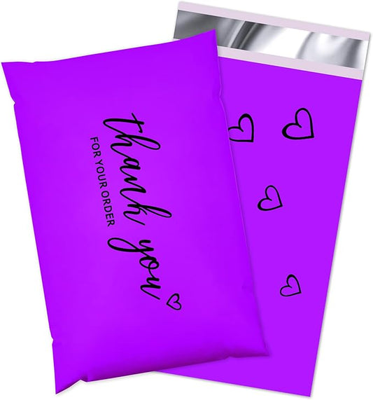 JinRuiKJ Thank You Poly Mailer 6x9 Inch 100 PCS, Shipping Bags for Clothing, Packaging Bags for Small Business, Strong Adhensive, Waterproof and Tear-Resistant Mailing Envelopes, Purple
