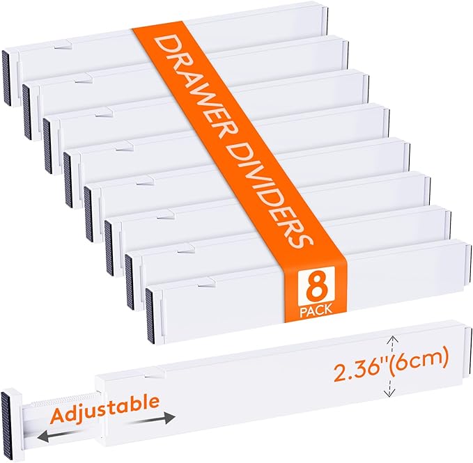 Lifewit 8 Pack Kitchen Drawer Dividers 2.36" High, 16"-22" Adjustable Drawer Organizer for Utensils/Clothes/Makeup, Plastic Expandable Separators in Dresser/Bedroom/Bathroom/Office Storage