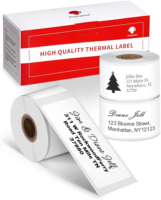 Phomemo Address Labels for M-Series Label Makers, Thermal Mailing Stickers, Easy to Peel Off. White, 1" x 2-5/8", 130 Per Roll, 3 Rolls