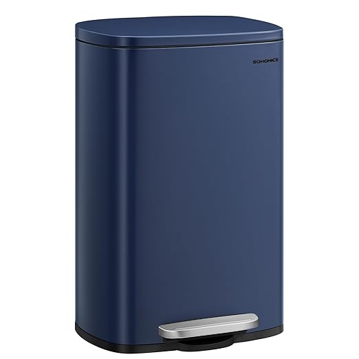 SONGMICS 13 Gallon (50 L) Trash Can, Stainless Steel Kitchen Garbage Can, Recycling or Waste Bin, Soft Close, Step-On Pedal, Removable Inner Bucket, Midnight Blue ULTB050L01