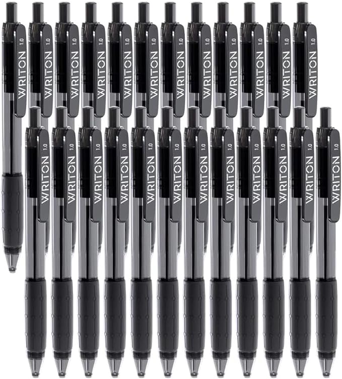 Writon Retractable Ballpoint Pens, Comfort Grip, 1.0mm Medium Point, Black Ink, 24 Pack