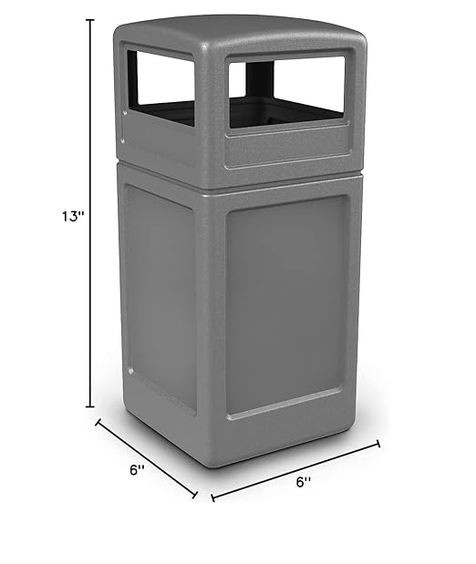 Commercial Zone-73290399 PolyTec 42 Gallon Square Waste Container with Dome Lid Color: Gray