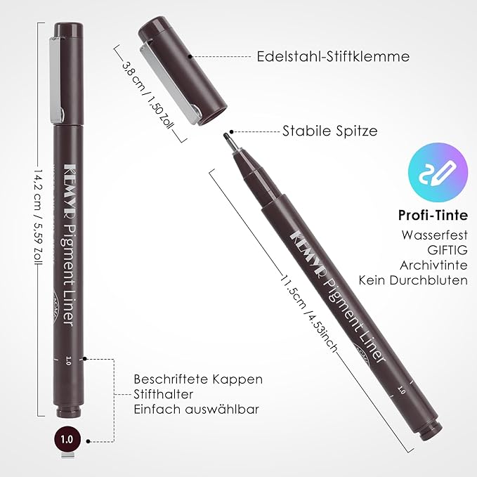 10 Micro Fine liner Drawing Art Pens Calligraphy Pens: 0.05mm-1.0mm Size Art supplies Waterproof Archival brown Ink Markers For Artists,Use for Professional Watercolor,Sketching