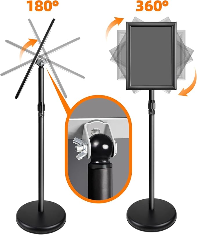 Heavy Duty Adjustable Pedestal Poster Sign Stand, 8.5x11 Aluminum Open Floor Standing Sign Holder for Vertical and Horizontal View Display