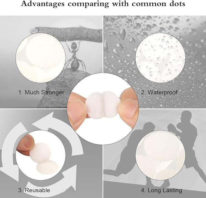 800pcs (400 Pair Sets) 15mm Diameter Sticky Back Hook, Self Adhesive Dots Loop Tapes for DIY Crafts Office Classroom (White)