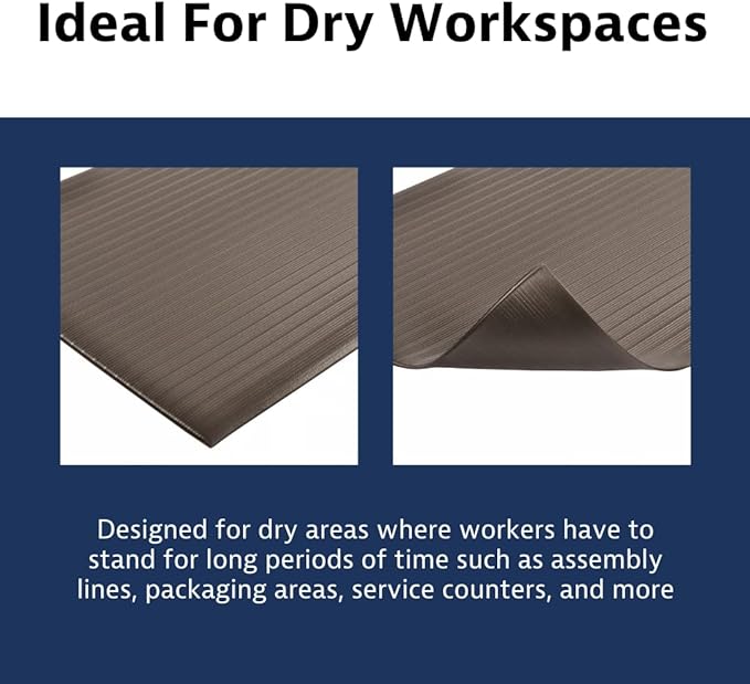 Notrax 410 Airug® 4' x 60' x 3/8" Anti Fatigue Mat, Enhanced Slip Resistance with Beveled Edges and Ribbed Surface, Ideal for Industrial and Commercial Workplaces, Black, 410R0348BL