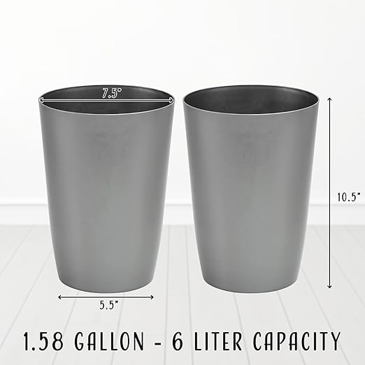 Mini Waste Basket - Durable Small Plastic Garbage Trash Can Bin - Lidless Open-Top Rectangular Slim Profile for Compact Spaces - Suitable for Home, Office, Kitchen and More (2-Pack, Silver Brushed)