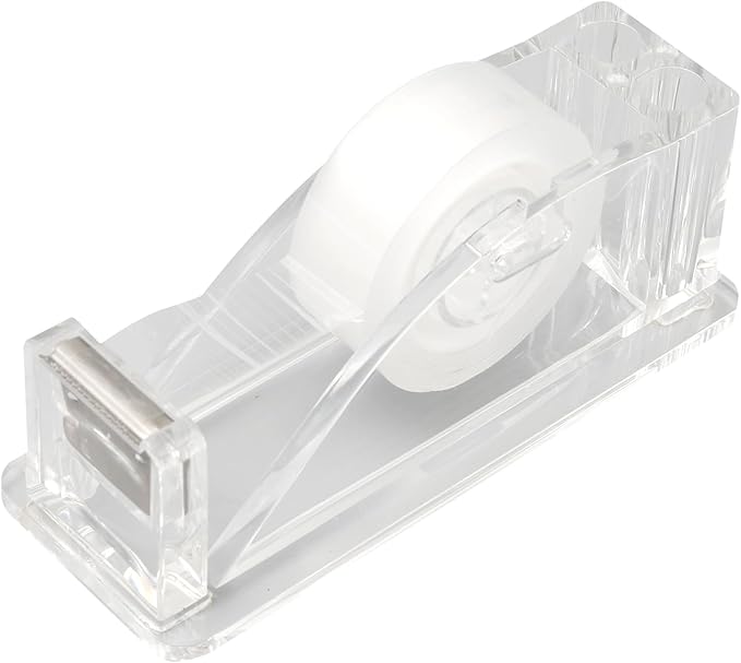 QILIMA Transparent Acrylic Tape Dispenser, Clear Tapes and Refillable Dispensers, Desktop Tape Dispenser Acrylic for Home,Tape Cutter Holder Fits Standard Tape Rolls, Office and School