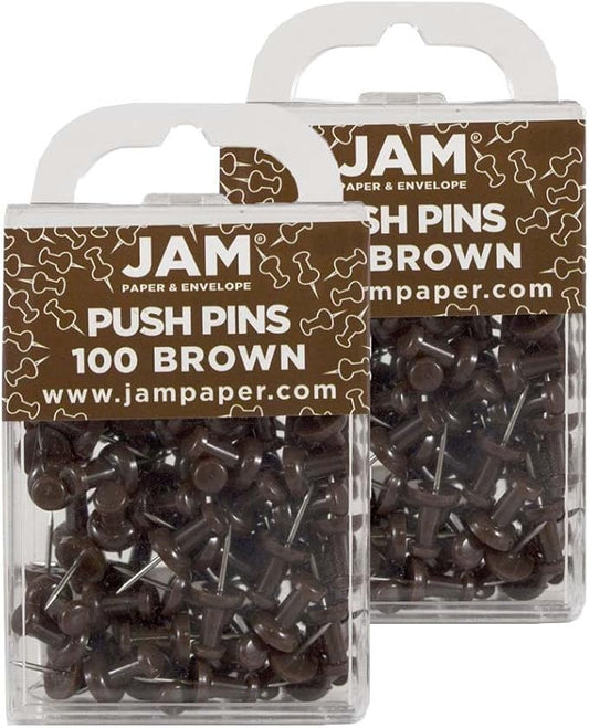 JAM PAPER Colorful Push Pins - Chocolate Brown Pushpins - 2 Packs of 100