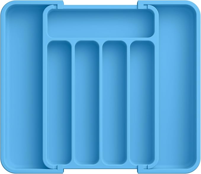 Aujen Silverware Organizer - Expandable Kitchen Drawer Organizer, Adjustable Utensil Organizer, Cutlery Tray for Forks, Knives, Multipurpose Kitchen Organizers and Storage Solution, Dark Blue, Medium