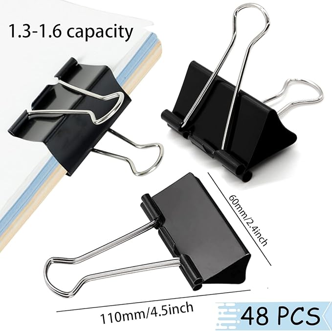 Extra Large Binder Clips 2.4 Inch(48 Pack), Upgrade Large Binding Clips Jumbo Paper Clips, Heavy Duty Big Clamps for Office and Home Supplies, Black