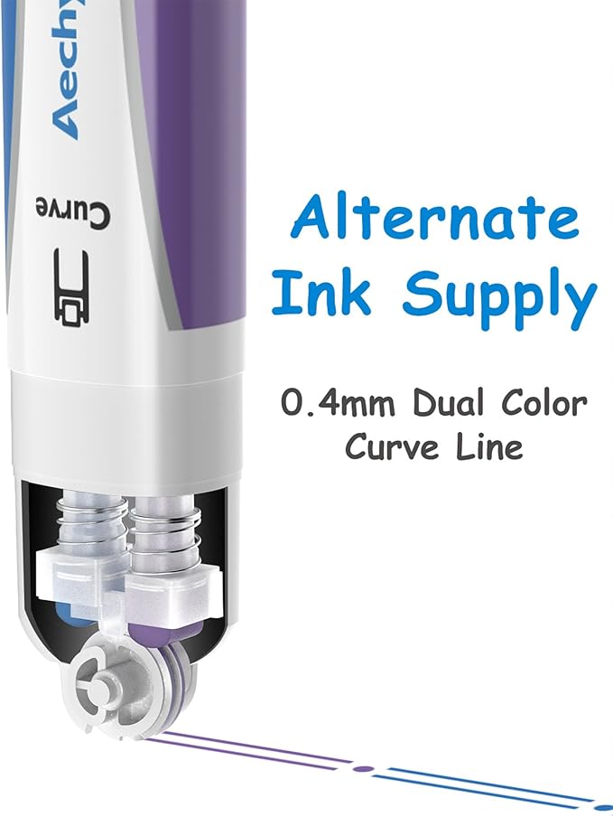 AECHY 6PCS Dual Color Highlighter Pens - 1 Stroke 2 Colors! Dual Tip Pens with 3 Curve Shapes & 6 Vibrant Colors for Note Taking, Underlining, Journaling, No Bleed Acid-Free Ink, for School,Office,Art