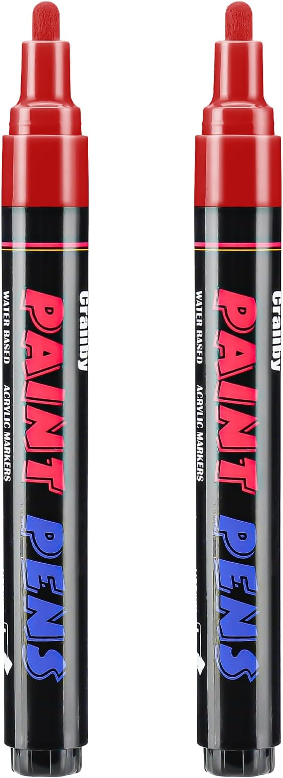 Red Paint Pens Paint Markers - 2 Pack Permanent Quick Dry Waterproof Marker Pens for Rocks Wood Fabric Plastic Canvas Glass Mugs Metal Tire Stone