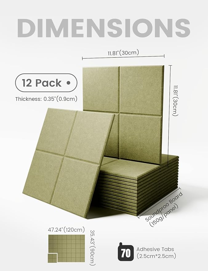 Large Felt Bulletin Board 48" x 36" Cork Board Alternative-12 Pack with 70 Safe Removable Adhesive Tabs, Cork Boards for Walls Cork Board for Home Office Classroom Pin Board (Olive Green)