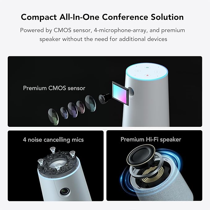 NUROUM C20(2nd Gen) HD Conference Webcam, 1080P Video Conferencing Camera with Microphone and Speaker, All in One Computer Camera for Desktop, 13ft Voice Pickup, AI Noise-Cancellation, USB Plug&Play