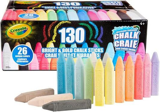 Crayola Washable Outdoor Sidewalk Chalk Collection (130ct), Bulk Anti-Roll Chalk Sticks for Kids, Classroom Recess Toys, Outdoor Toys & Activities for Kids