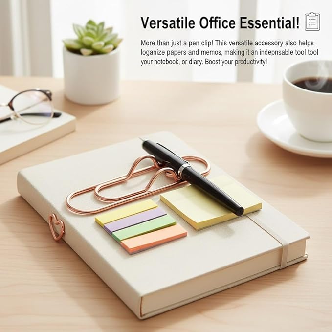 Heart Shaped Metal Pen Clip, Planner Writing Tool Holder, Thickened Carbon Steel, Not Deform/Discolor, for Notebooks Papers Journal Book Planner Jumbo Office Supplies (Gold, Rose Gold, Silver6 pcs)