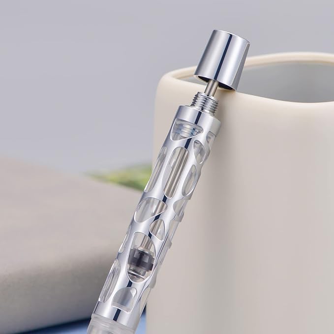 Asvine V169 Vacuum Filling Fountain Pen Fine Nib, Water Drop Skeleton Transparent Acrylic Pen Case Set