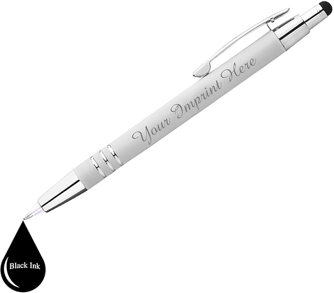 ExpressDesigns™ - Personalized Pens Gift Set - 2 Pack of | LED Flashlight Soft Touch Metal Pens w/gift box | Luxury Ballpoint Pen Custom Engraved with Name or Message | Light Up Pens (White)