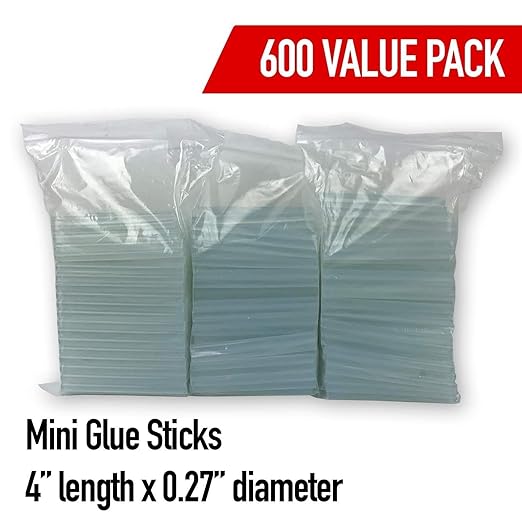 Artellius Mini Hot Glue Sticks - Clear, 600 Count, 4 in L x 0.27 in Dia - Fits Most Guns & Hot Melt Tools - Craft & Fabric Adhesive Sticks for DIY, School & Kids Projects