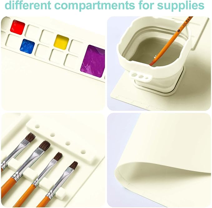 AWOKE Silicone Painting Mat for Kids - 20"X16" Art & Craft Mat with 12 Color Dividers, 2 Paint Palettes, 1 Water Cup - Toddler Activities Paint Mat, Ideal Gift for 3 4 5 Year Old Boys & Girls (Beige)