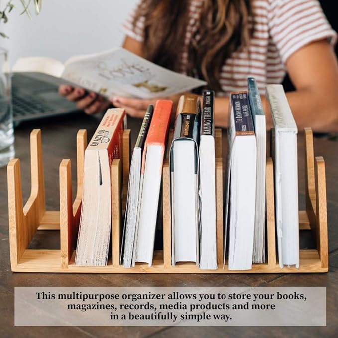 MobileVision Bamboo Versatile 6 Dividers/Sections Orgainzer for Book Rack, Video, CD, Record Organizer (7" L x 14" W x 5 H)