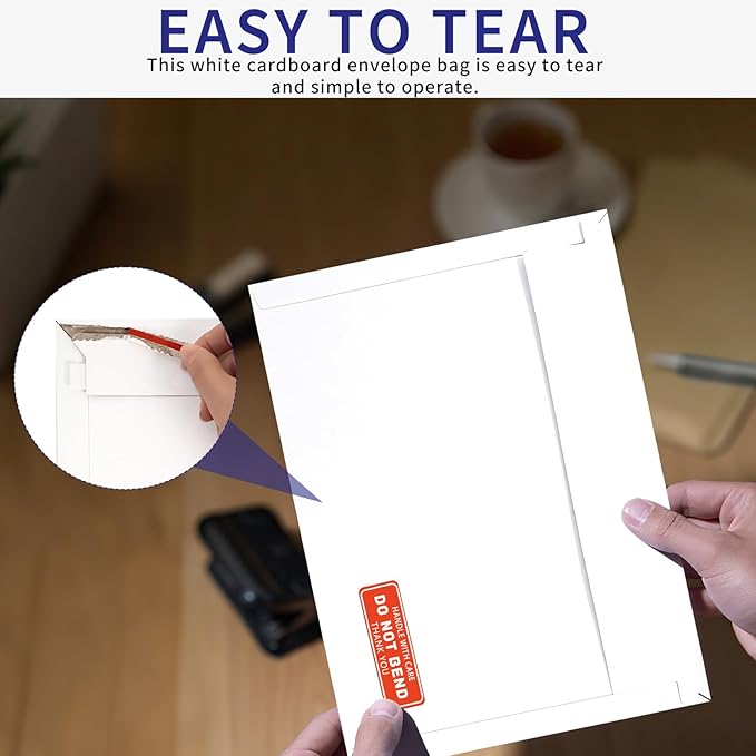 Cheardia 120 Pack Photo Document Mailers with Self Adhesive Seal, 13 x 9.25 Inch Rigid Mailers Stay Flat Cardboard Envelope with Label for CD, Photos, White