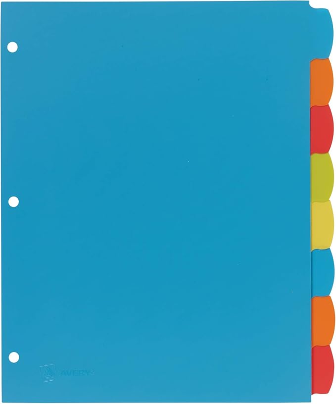Avery Big Tab Write & Erase Durable Plastic Dividers for 3 Ring Binders, 8-Tab Set, Bright Multicolor, 1 Set (16130)
