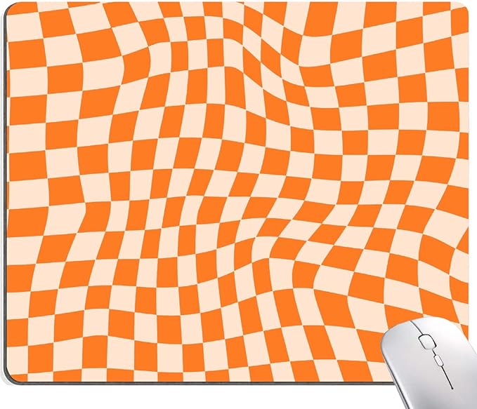 Mouse Pad, Orange Checkered Design Mouse Pad, Washable Square Cloth Mousepad for Office Laptop, Non-Slip Rubber Computer Mouse Pads for Wireless Mouse, Cute Mouse Pads for Desk