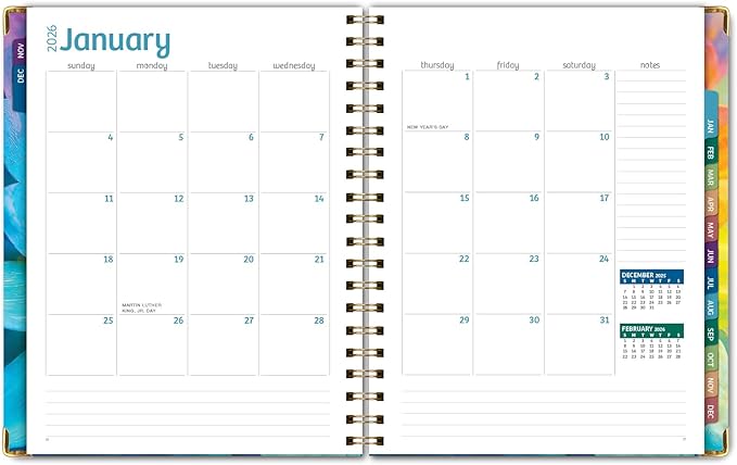 HARDCOVER 2026 Planner, 8.5"x11": 14 Months (November 2025 - December 2026), Daily Weekly Monthly Planner, Yearly Agenda, Bookmark, Pocket Folder and Sticky Note Set (Rainbow Petals)