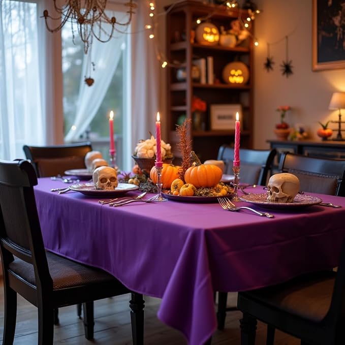 sancua Rectangle Tablecloth - 60 x 60 Inch - Stain and Wrinkle Resistant Washable Polyester Table Cloth, Decorative Fabric Table Cover for Dining Tables, Buffet Parties and Camping, Purple