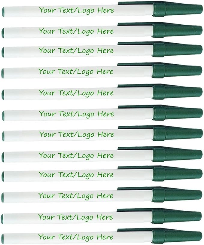 Personalized Stick Pens With your Custom Logo or Text-500 Pack Bulk-for Businesses, Parties, and Events, Custom Printed Slim Ballpoint Pens with Cap, Forest Green, Black Ink