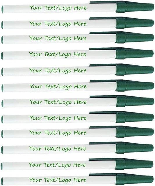 Personalized Stick Pens With your Custom Logo or Text-500 Pack Bulk-for Businesses, Parties, and Events, Custom Printed Slim Ballpoint Pens with Cap, Forest Green, Black Ink