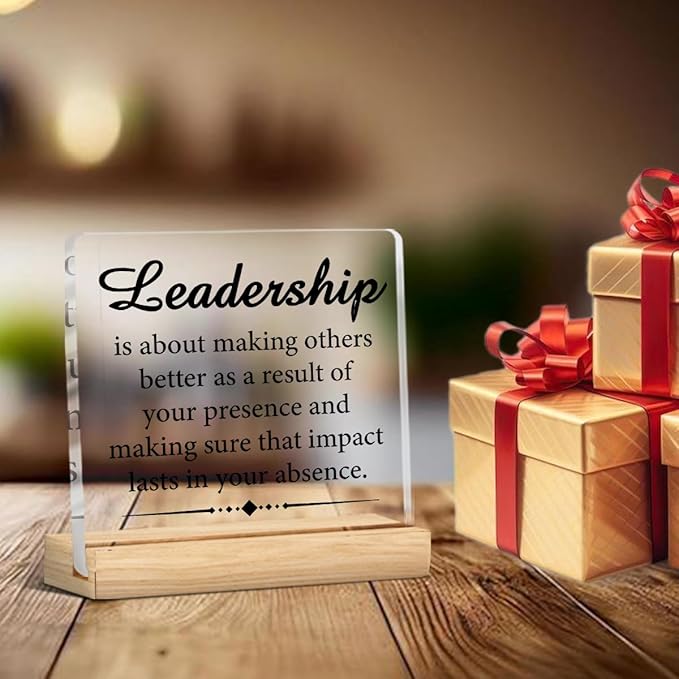 Leadership Gifts for Women Men, Appreciation Gifts for Leaders Managers Bosses, Inspirational Leadership Definition Clear Acrylic Desk Decor Decorative Sign for Office, 4 x 4 Inches